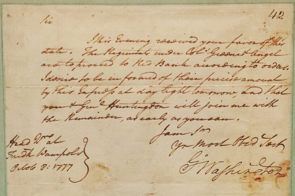George Washington’s letter to General James Mitchell Varnum before the Battle at Red Bank, NJ.