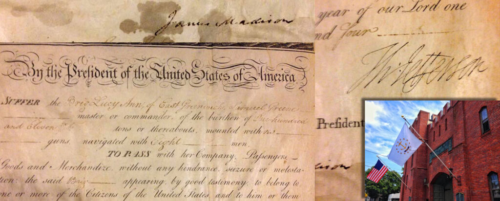 An 1804 ship's passport signed by President Thomas Jefferson and Secretary of State James Madison.